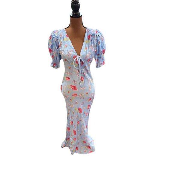 Topshop Dresses & Skirts - Topshop Blue Midi Dress with Tie Details in a Vintage Floral Print NWOT – Size 4